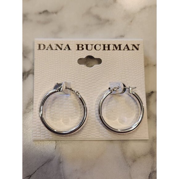 Dana Buchman Silver-Tone Hoop Earrings With Secure Latch Closure - Picture 1 of 6